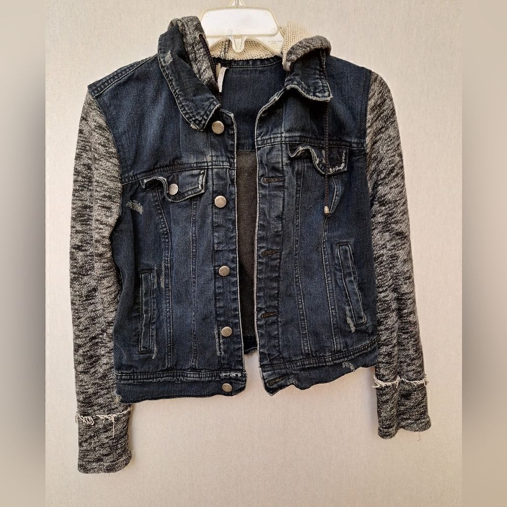 ‎Free People Denim & knit hooded jacket